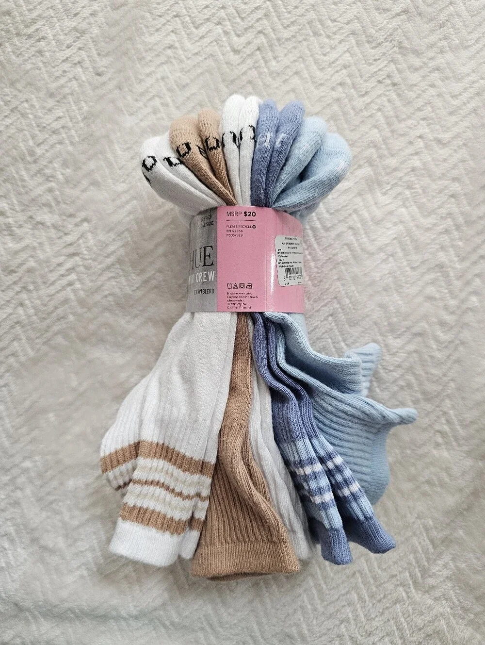 Bundle of 10 Pairs HUE Women's Mini Crew Socks-2 Pks of 5 Pairs Black,Blue,Tan